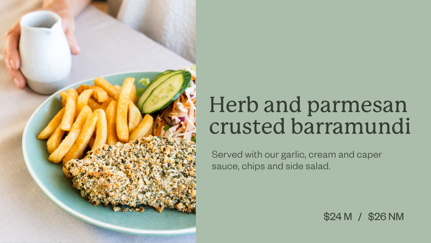 Herb and parmesan crusted Barramundi special at SS&A.