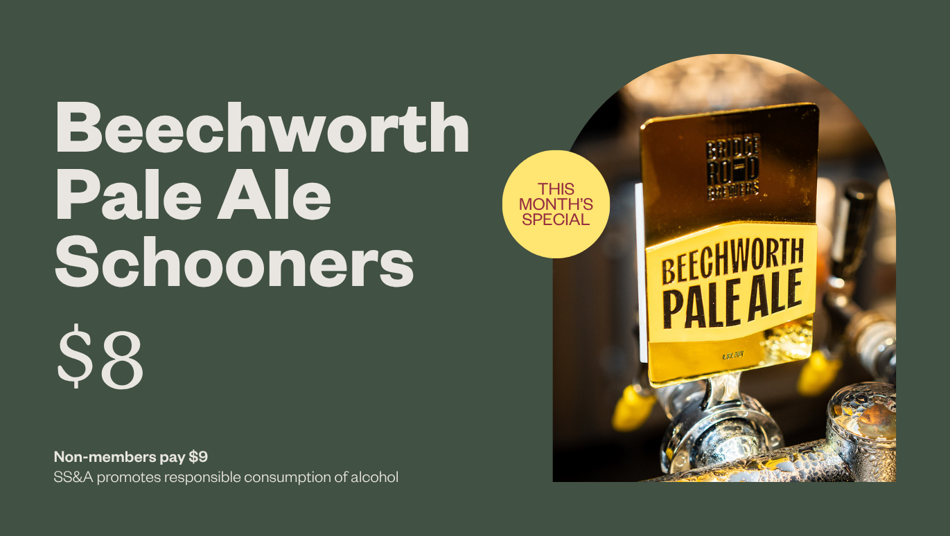 $8 Beechworth Pale Ale schooners at SS&A.